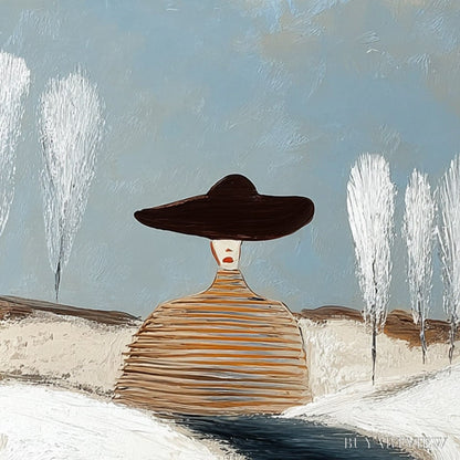 BUYARTVIEW Solitude – Textured Figurative Painting of a Woman in a Winterscape - image 3