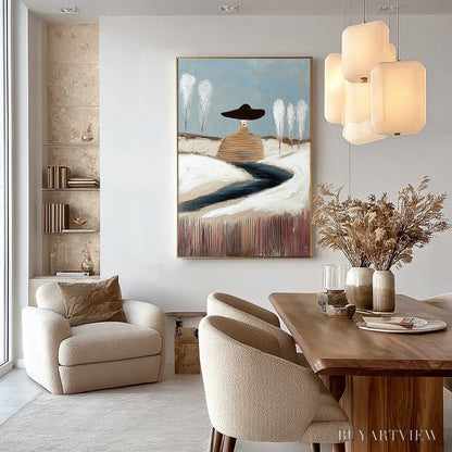 BUYARTVIEW Solitude – Textured Figurative Painting of a Woman in a Winterscape - image 4