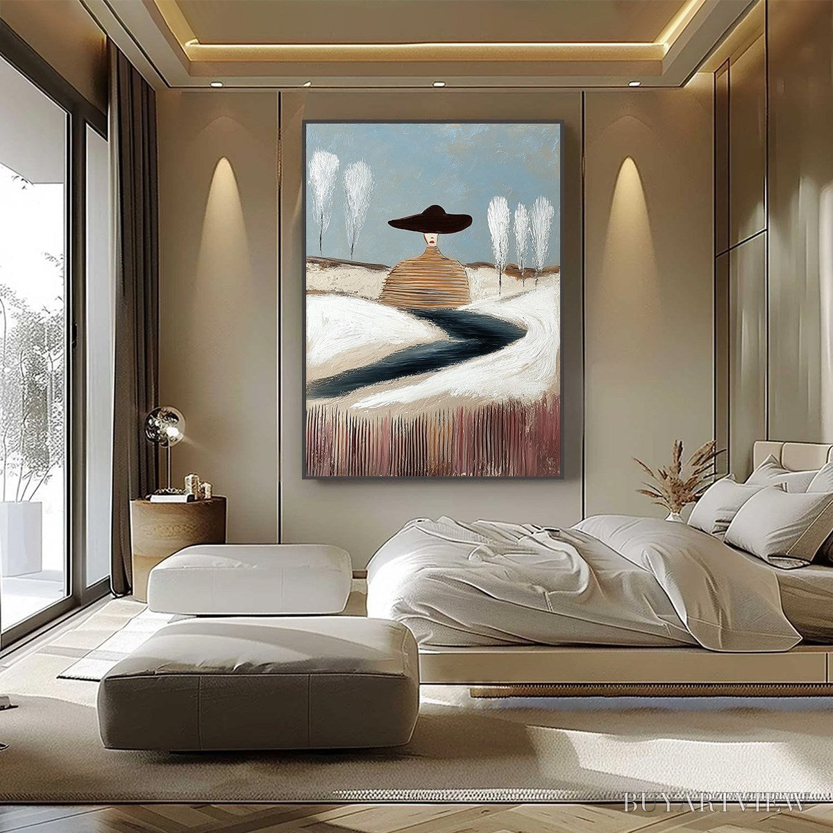 BUYARTVIEW Solitude – Textured Figurative Painting of a Woman in a Winterscape - image 6