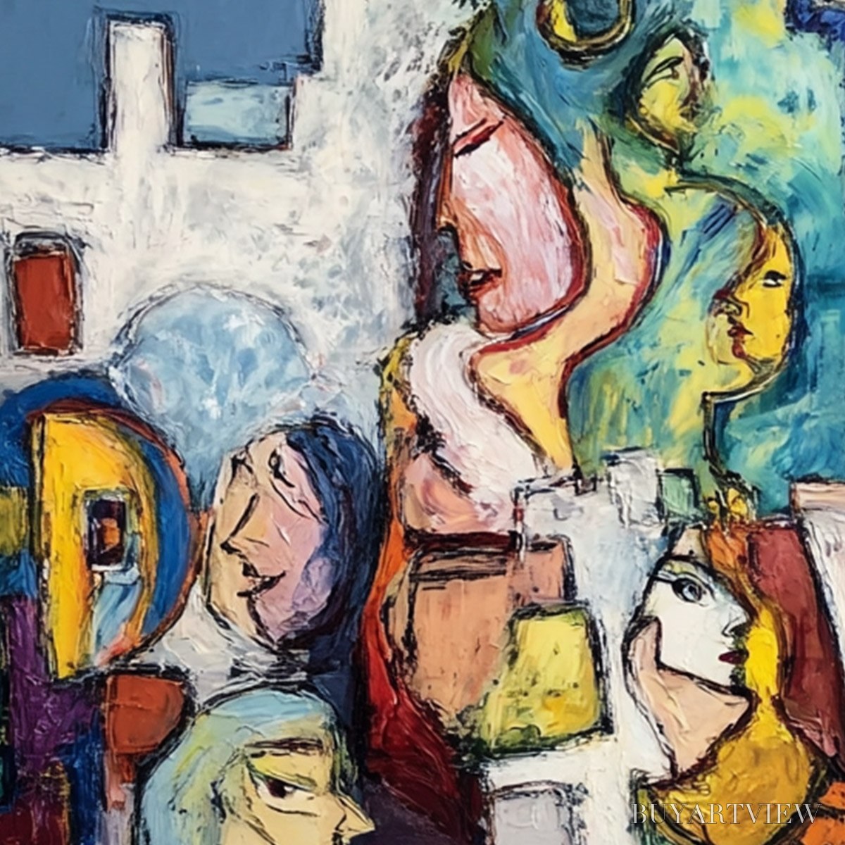 BUYARTVIEW Conversations – Colorful Abstract Figurative People Painting - image 5