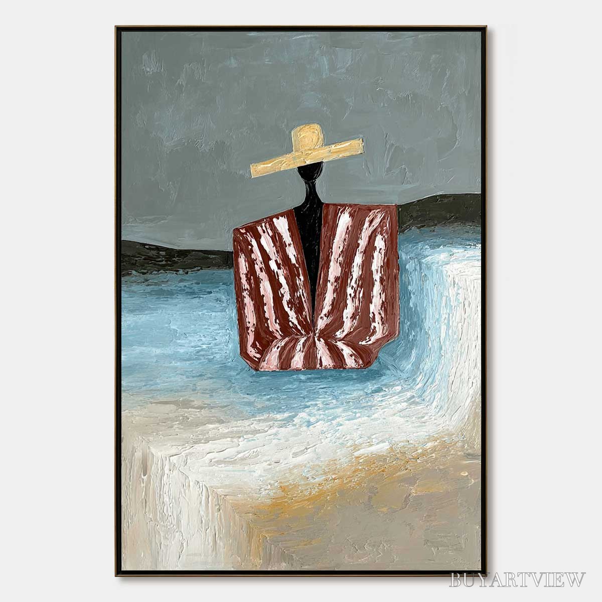 BUYARTVIEW Seaside Reverie – Textured Abstract Figurative Painting by the Sea - image 1