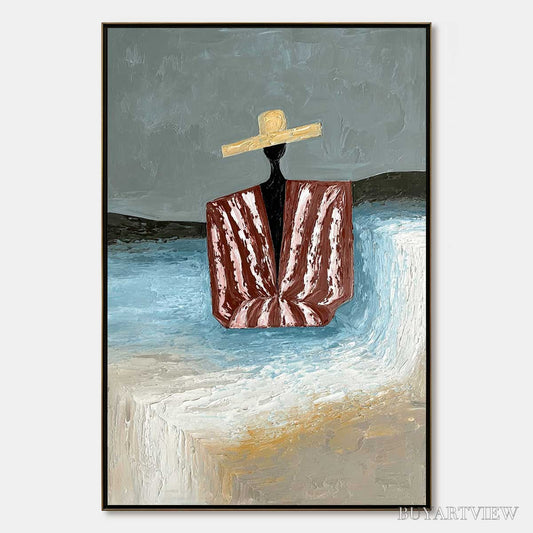 BUYARTVIEW Seaside Reverie – Textured Abstract Figurative Painting by the Sea - image 1