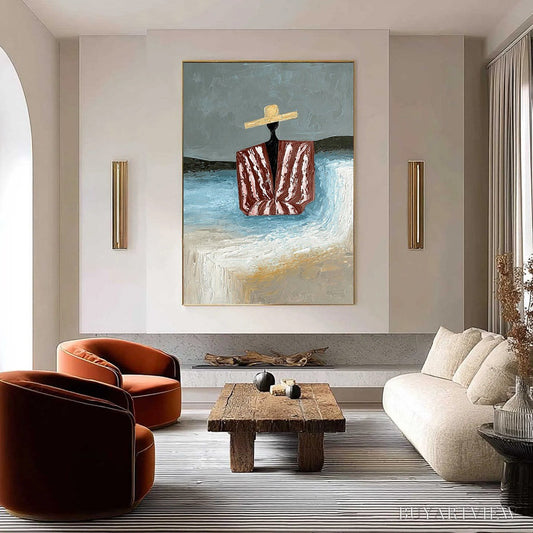 BUYARTVIEW Seaside Reverie – Textured Abstract Figurative Painting by the Sea - image 2
