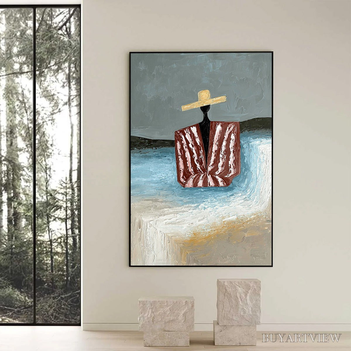 BUYARTVIEW Seaside Reverie – Textured Abstract Figurative Painting by the Sea - image 6