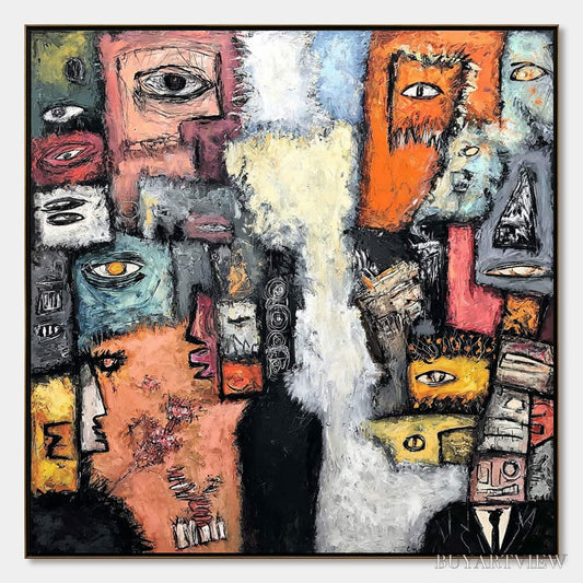 BUYARTVIEW the Watchers – Large Square Abstract Figurative - image 1