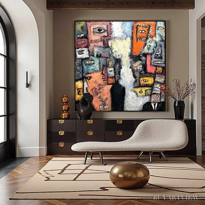 BUYARTVIEW the Watchers – Large Square Abstract Figurative - image 4