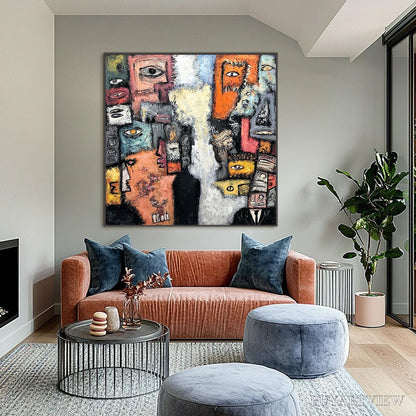 BUYARTVIEW the Watchers – Large Square Abstract Figurative - image 6
