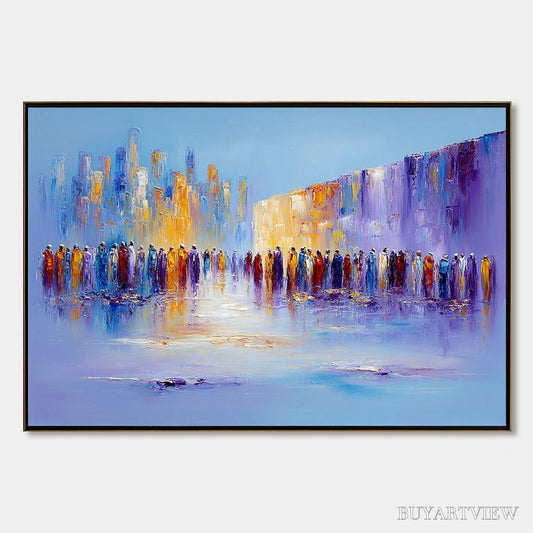 BUYARTVIEW Convergence – Abstract Figurative Cityscape Palette Knife Painting - image 1