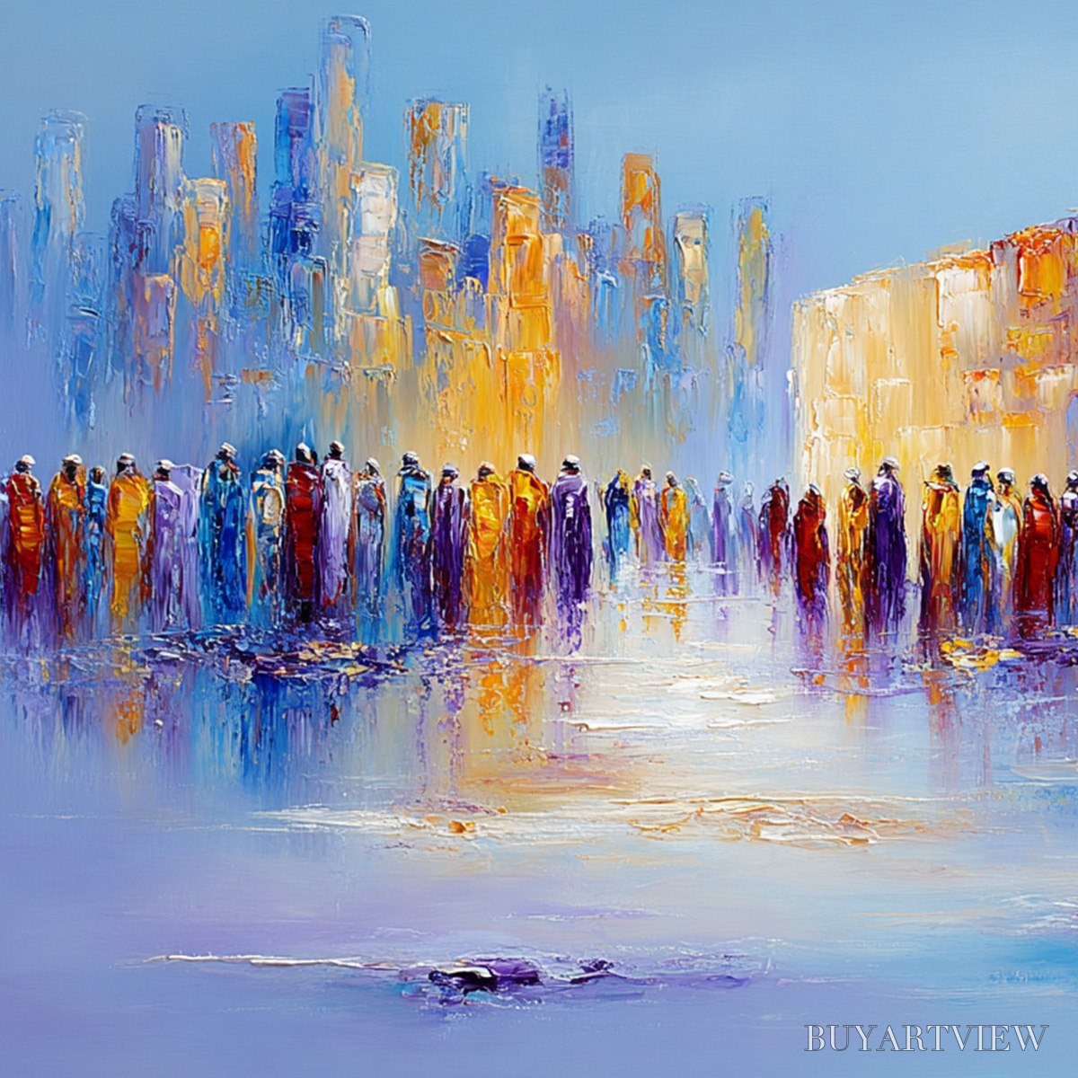 BUYARTVIEW Convergence – Abstract Figurative Cityscape Palette Knife Painting - image 5