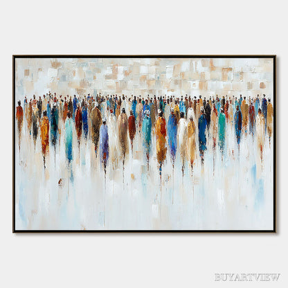 BUYARTVIEW Convergence – Textured Abstract Figurative Crowd Painting - image 1