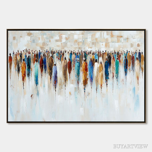 BUYARTVIEW Convergence – Textured Abstract Figurative Crowd Painting - image 1