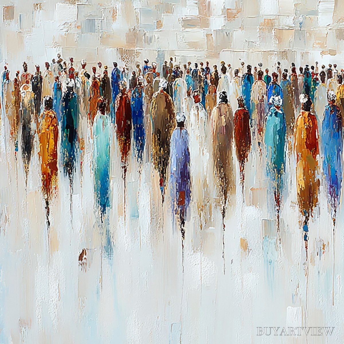 BUYARTVIEW Convergence – Textured Abstract Figurative Crowd Painting - image 5