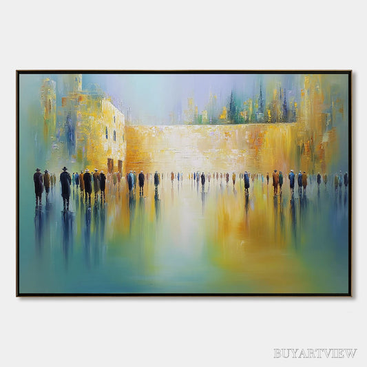 BUYARTVIEW Echoes of Eternity – Large Figurative Cityscape Oil Painting of a Historic Wall - image 1