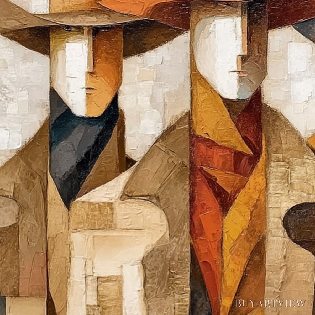 BUYARTVIEW the Unison – Abstract Textured Figurative Painting of Three Men - image 3