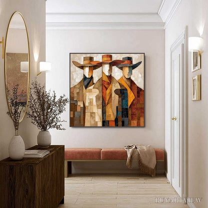BUYARTVIEW the Unison – Abstract Textured Figurative Painting of Three Men - image 4