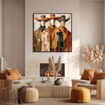 BUYARTVIEW the Unison – Abstract Textured Figurative Painting of Three Men - image 6