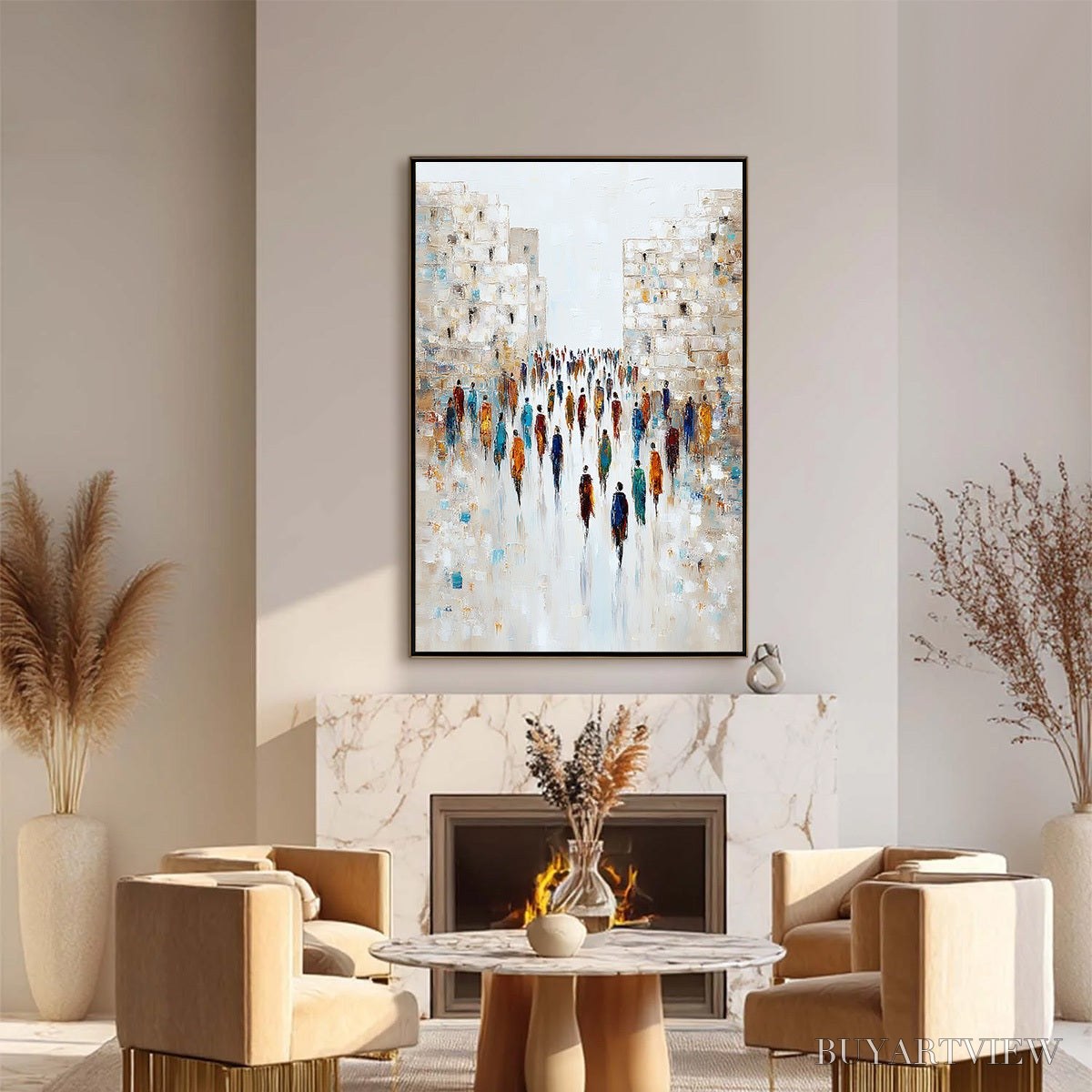 BUYARTVIEW Convergence – Textured Abstract Figurative Cityscape Painting - image 2