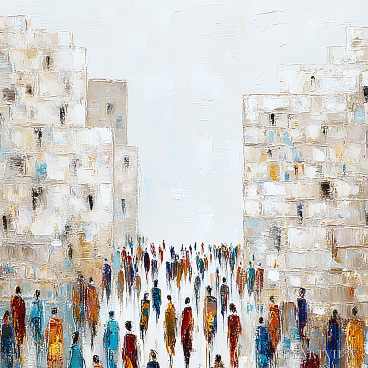 BUYARTVIEW Convergence – Textured Abstract Figurative Cityscape Painting - image 3