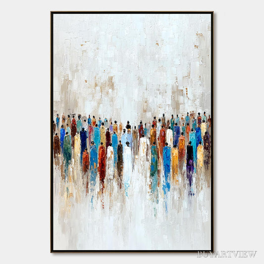 BUYARTVIEW Convergence – Colorful Abstract Figurative Painting of a Crowd - image 1