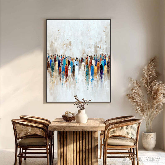 BUYARTVIEW Convergence – Colorful Abstract Figurative Painting of a Crowd - image 2