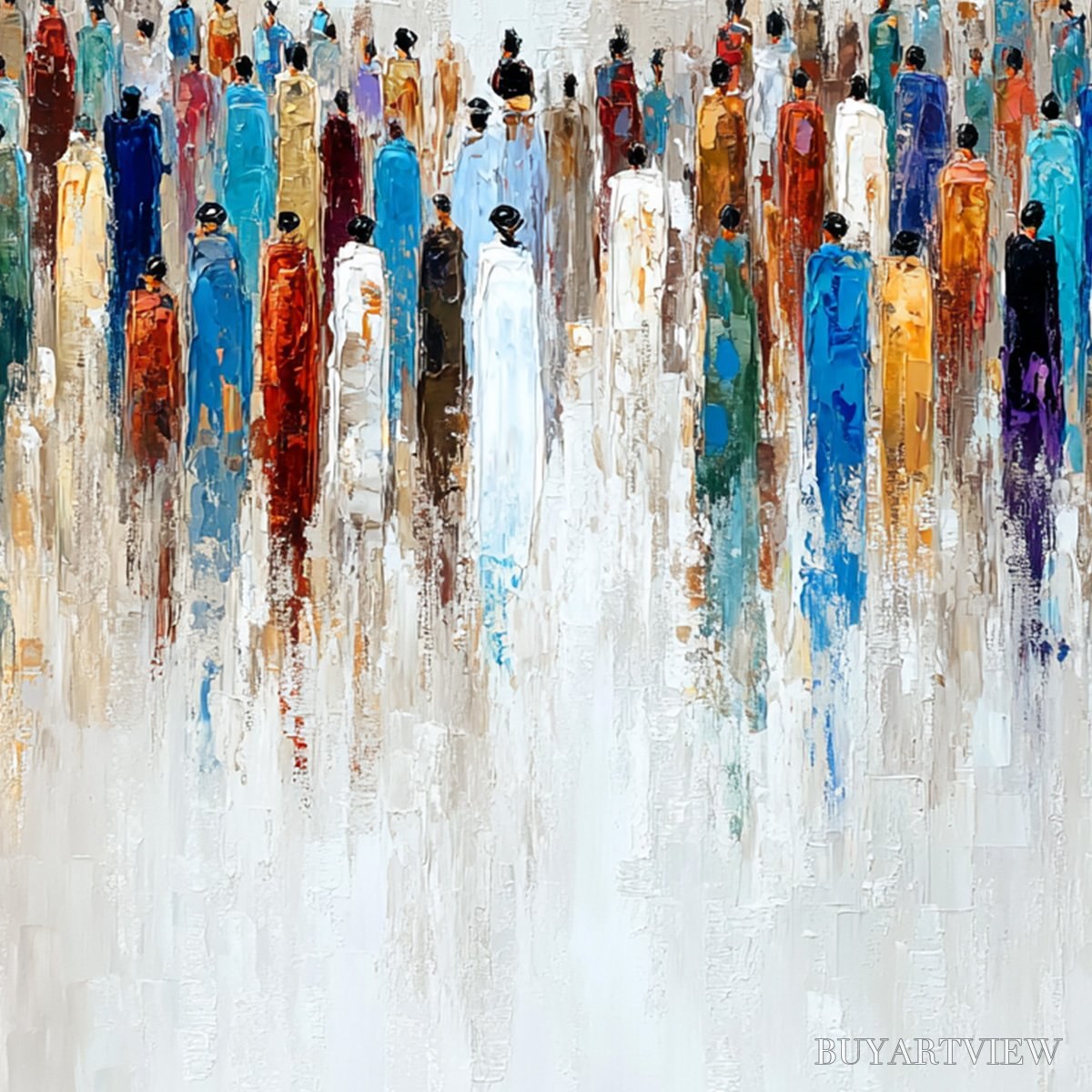 BUYARTVIEW Convergence – Colorful Abstract Figurative Painting of a Crowd - image 3