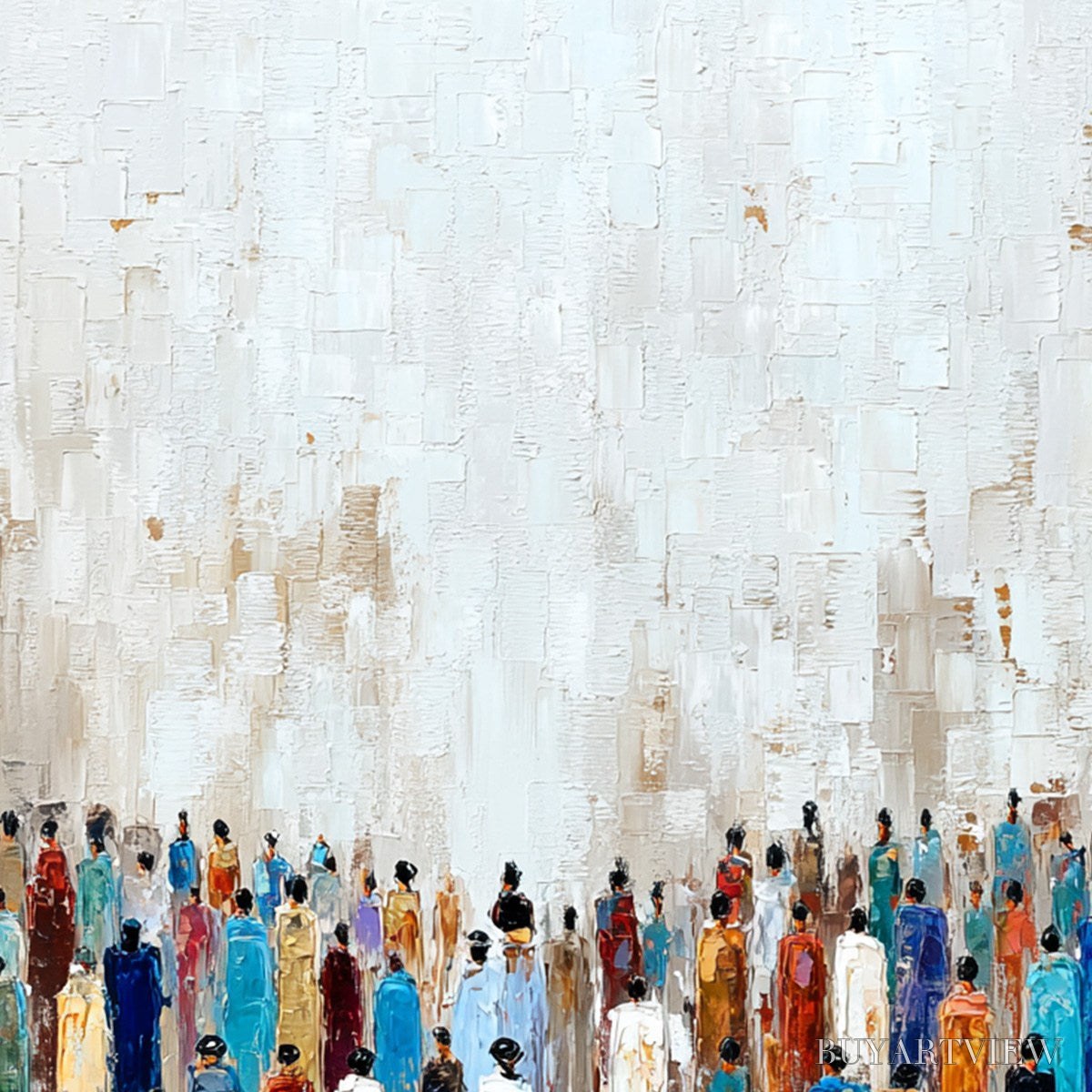 BUYARTVIEW Convergence – Colorful Abstract Figurative Painting of a Crowd - image 5