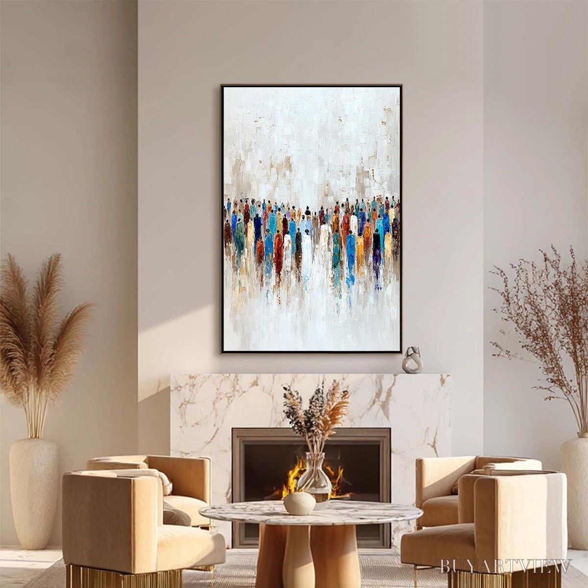 BUYARTVIEW Convergence – Colorful Abstract Figurative Painting of a Crowd - image 6