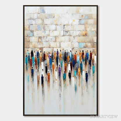 BUYARTVIEW Convergence – Textured Abstract Figurative Painting of People Gathering - image 1