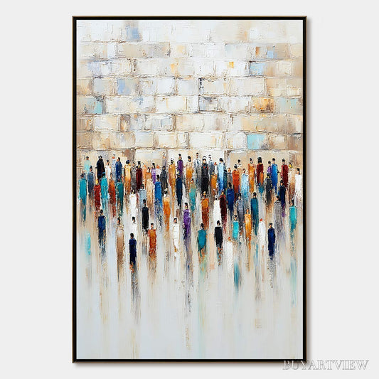 BUYARTVIEW Convergence – Textured Abstract Figurative Painting of People Gathering - image 1