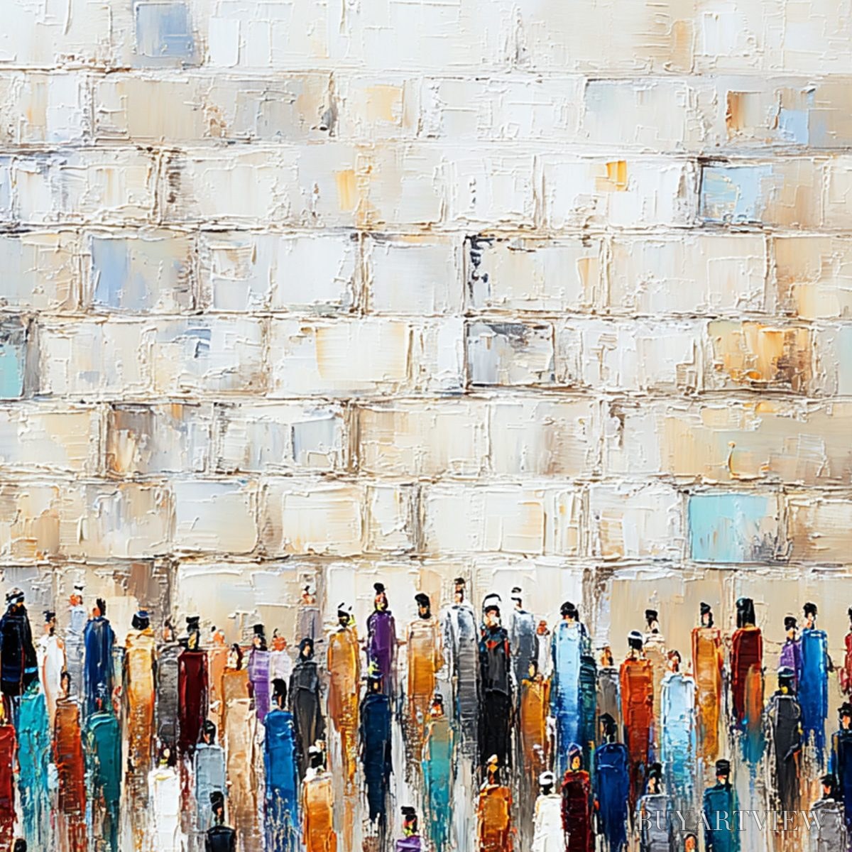 BUYARTVIEW Convergence – Textured Abstract Figurative Painting of People Gathering - image 3