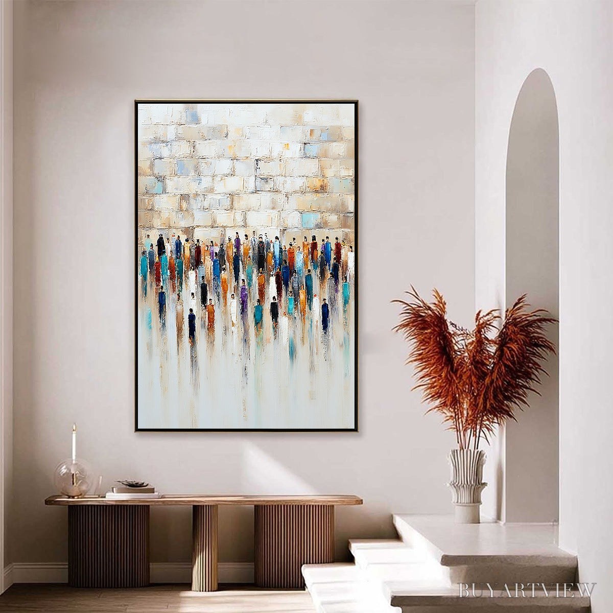 BUYARTVIEW Convergence – Textured Abstract Figurative Painting of People Gathering - image 4