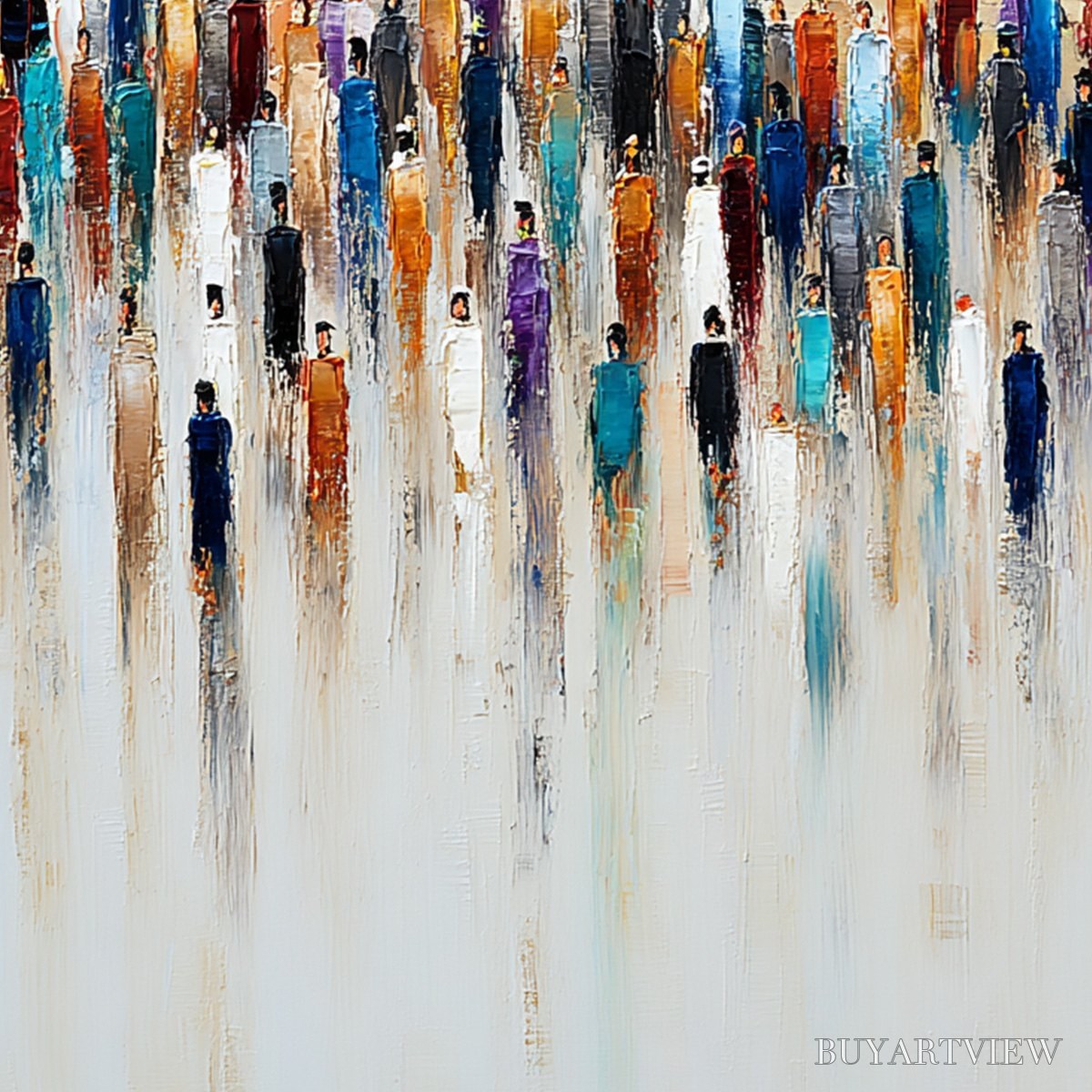 BUYARTVIEW Convergence – Textured Abstract Figurative Painting of People Gathering - image 5