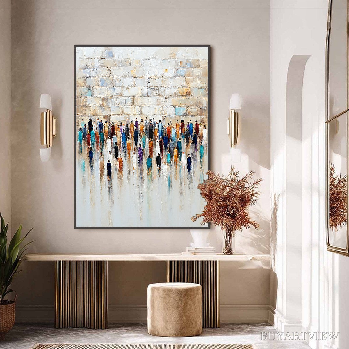 BUYARTVIEW Convergence – Textured Abstract Figurative Painting of People Gathering - image 6
