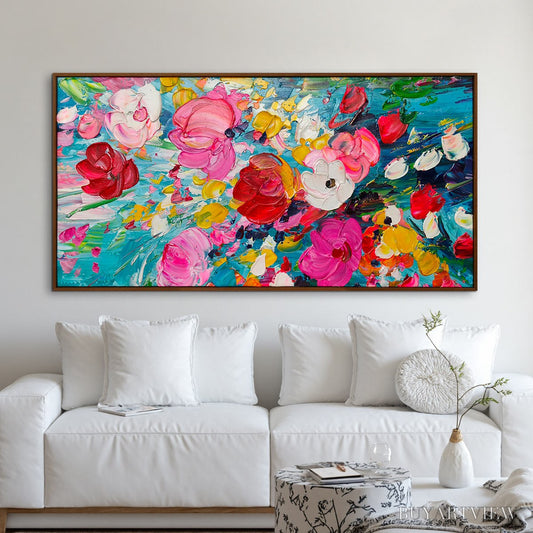 BUYARTVIEW Ready to Ship | Red Garden | 20''X40'' | 50x100cm | Wood Frame - image 1