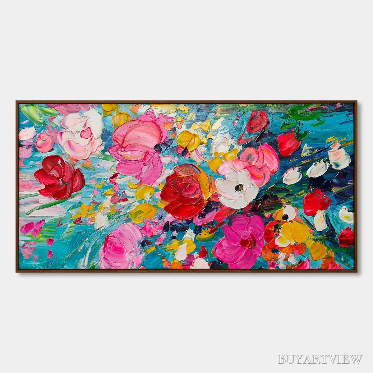 BUYARTVIEW Ready to Ship | Red Garden | 20''X40'' | 50x100cm | Wood Frame - image 3