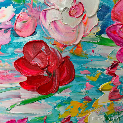 BUYARTVIEW Ready to Ship | Red Garden | 20''X40'' | 50x100cm | Wood Frame - image 5