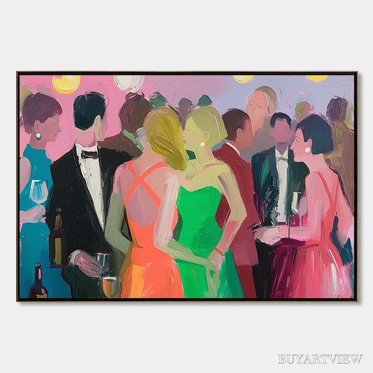 BUYARTVIEW Cocktail Hour – Figurative Oil Painting, Social Scene - image 1