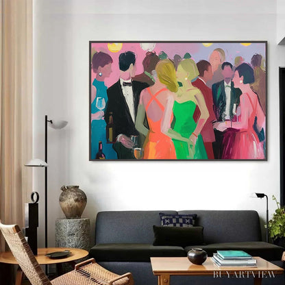 BUYARTVIEW Cocktail Hour – Figurative Oil Painting, Social Scene - image 4