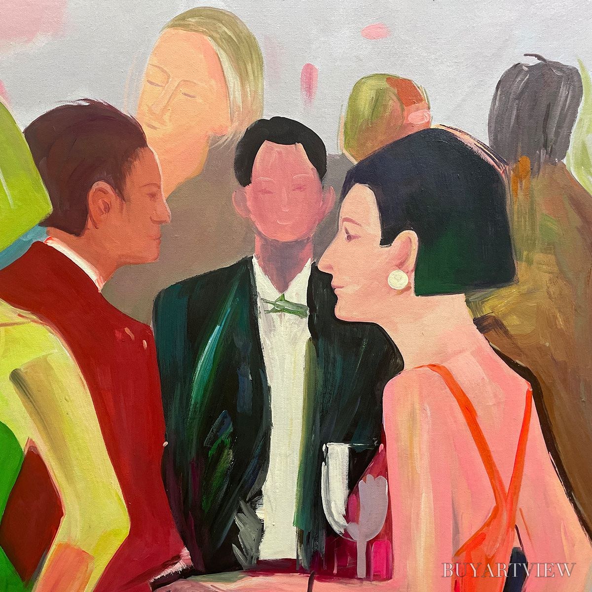 BUYARTVIEW Cocktail Hour – Figurative Oil Painting, Social Scene - image 6