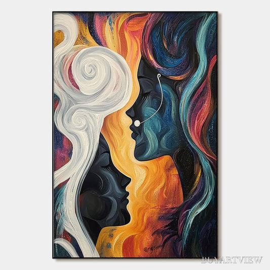 BUYARTVIEW Connected Souls – Figurative Oil Painting of Two Faces - image 1