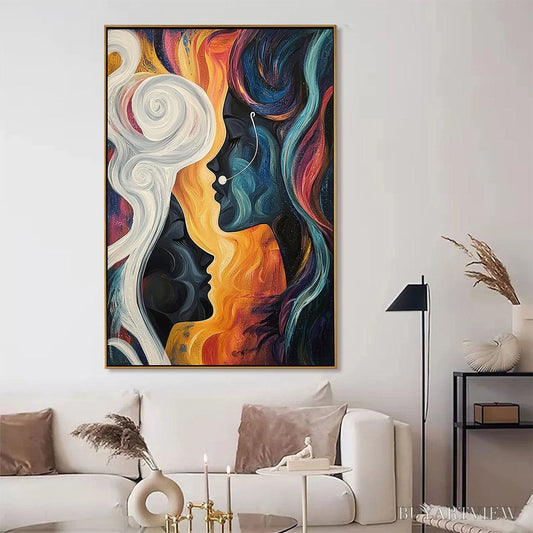 BUYARTVIEW Connected Souls – Figurative Oil Painting of Two Faces - image 2