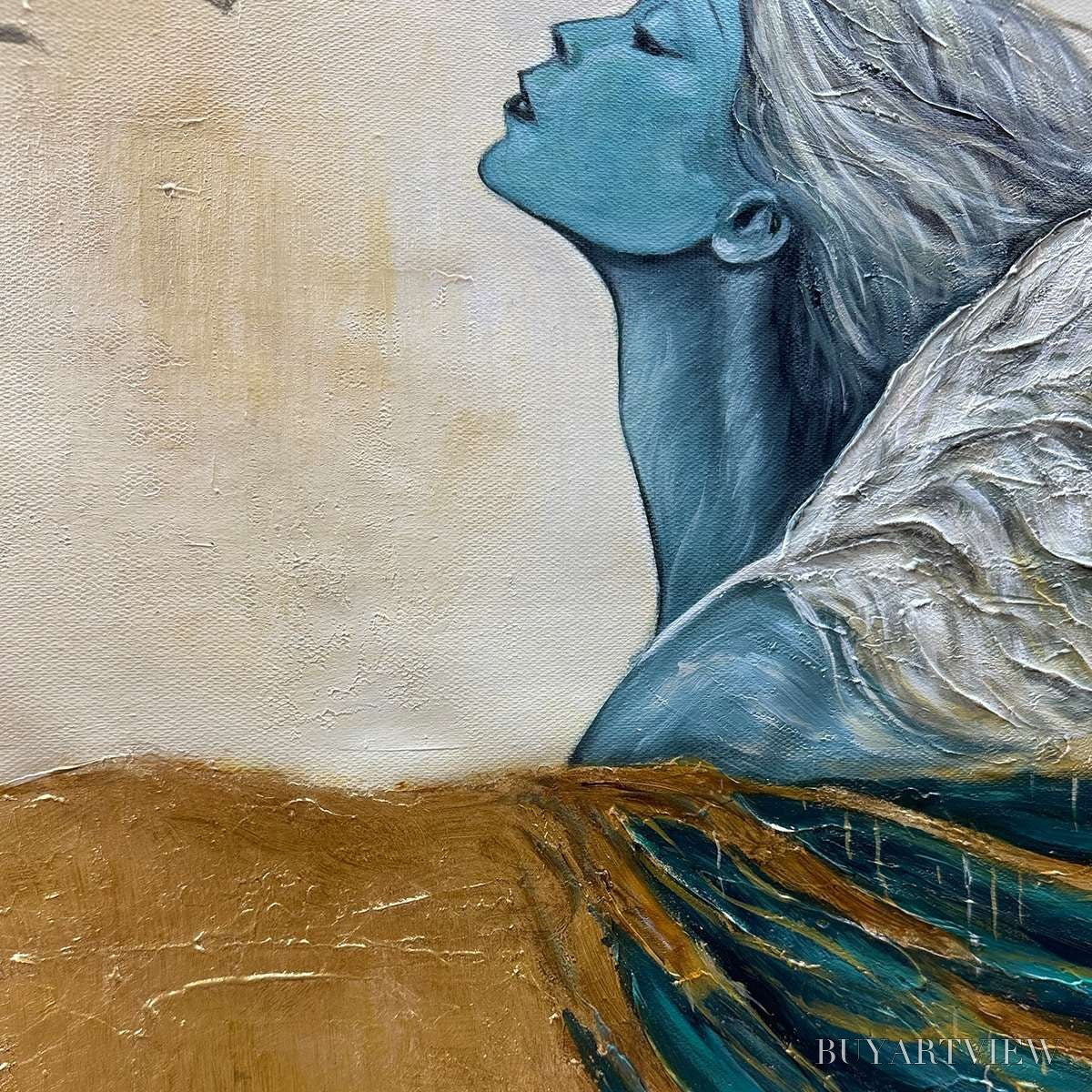 BUYARTVIEW Golden Ascension – Ethereal Angel with Birds Oil Painting - image 5