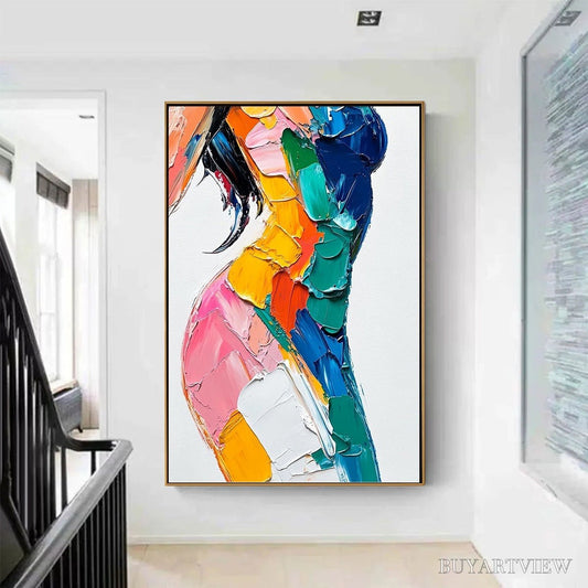 BUYARTVIEW Chromatic Figure – Textured Impasto Abstract Figure Oil Painting - image 2