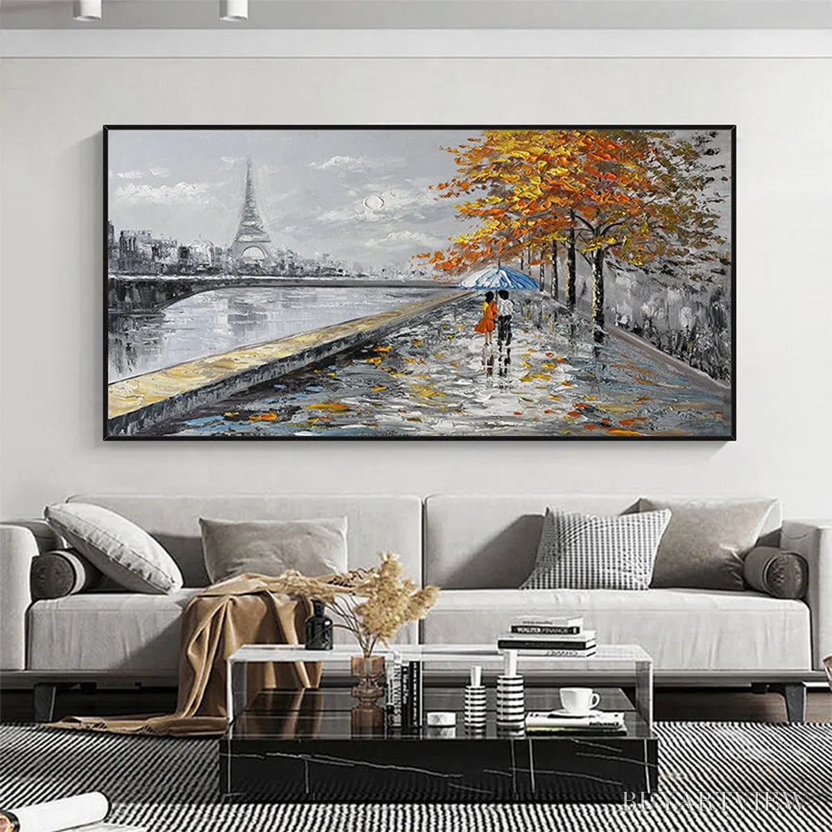 BUYARTVIEW Parisian Autumn Stroll – Romantic Cityscape Oil Painting with Eiffel Tower - image 4