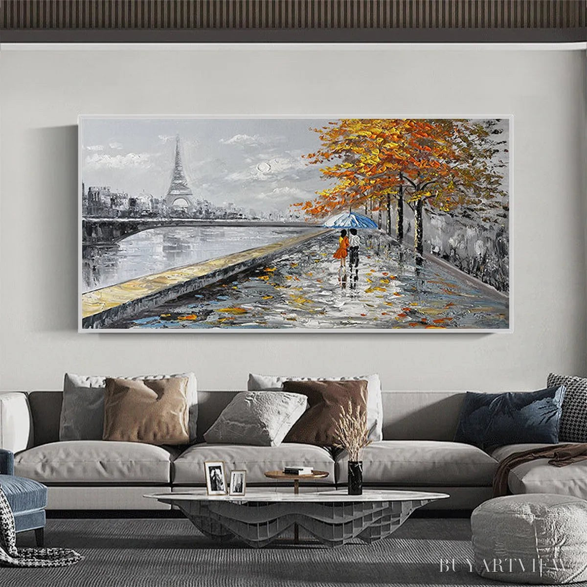 BUYARTVIEW Parisian Autumn Stroll – Romantic Cityscape Oil Painting with Eiffel Tower - image 6