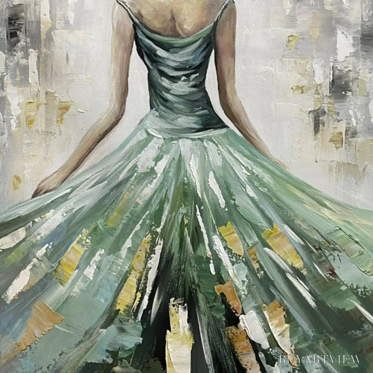 BUYARTVIEW Emerald Grace – Elegant Woman in Green Dress, Vertical Canvas, Figurative - image 3