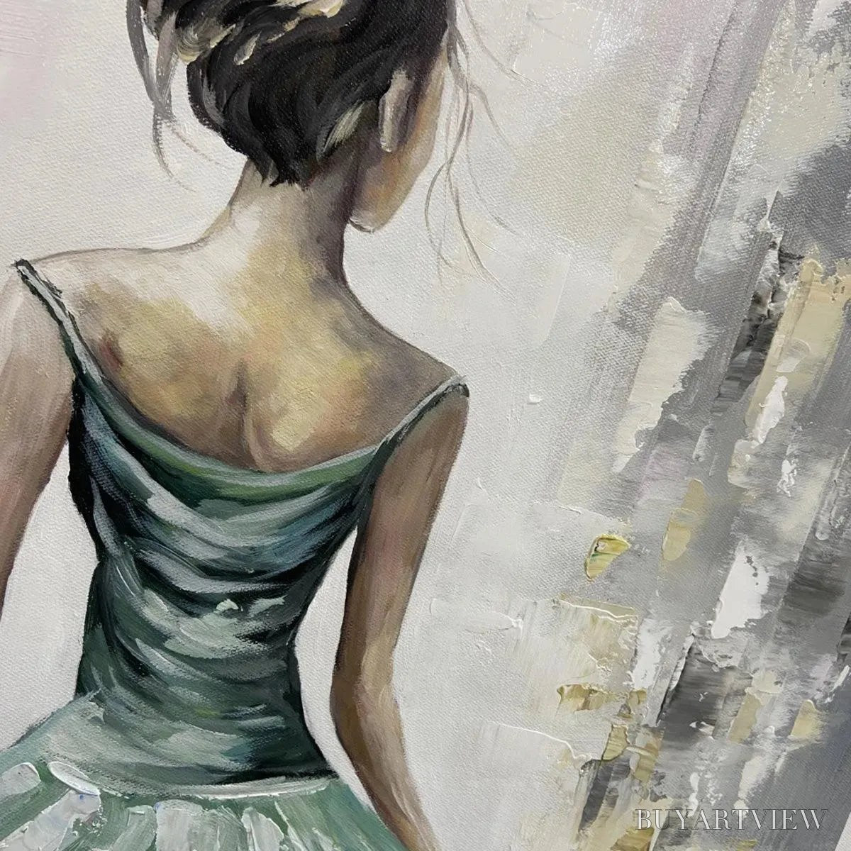 BUYARTVIEW Emerald Grace – Elegant Woman in Green Dress, Vertical Canvas, Figurative - image 6