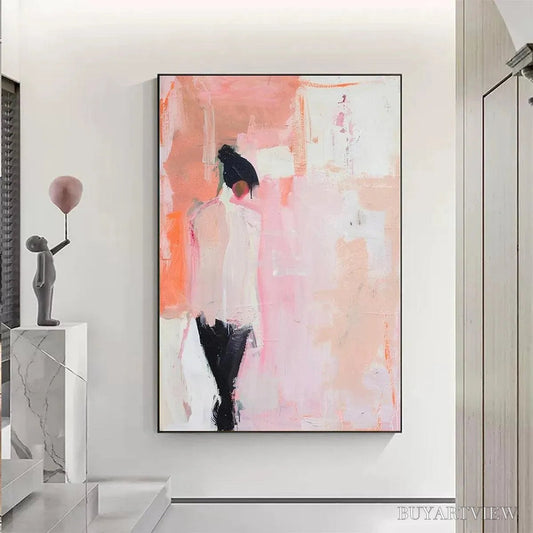 BUYARTVIEW Pink Abstract – Figurative Painting, Pastel , Modern Decor, Vertical Canvas - image 2