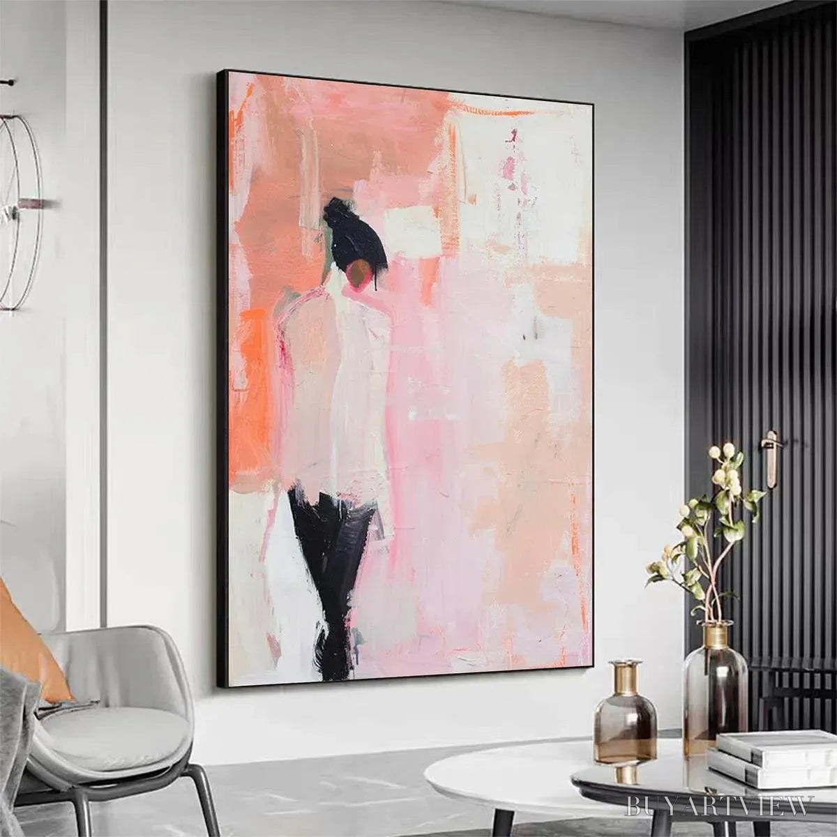 BUYARTVIEW Pink Abstract – Figurative Painting, Pastel , Modern Decor, Vertical Canvas - image 4