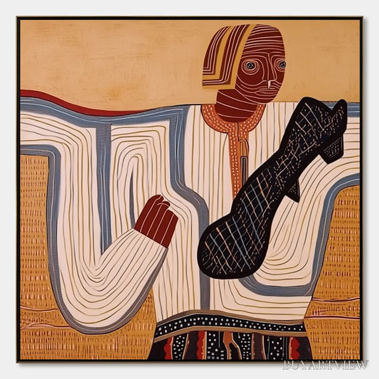 BUYARTVIEW the Storyteller – Abstract Figurative Portrait Painting with Earth Tones - image 1